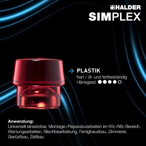 HALDER Schonhammerkopf SIMPLEX Kopf-Ø 50mm Plastik rot hart HALDER