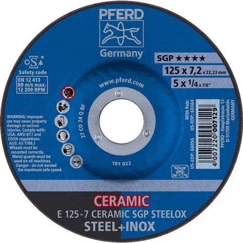 PFERD TOOLS Schruppscheibe CERAMIC SGP STEELOX D125xS7mm gekr.STA Bohr.22,23mm PFERD