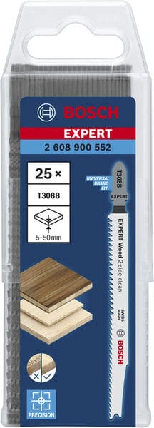 BOSCH EXPERT ‘Wood 2-side clean’ T 308 B Stichsägeblatt, 25 Stück. Für Stichsägen