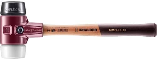 HALDER Schonhammer SIMPLEX L.405mm Kopf-D.60mm mittelh.HO Gum.schwarz/Superplast. weiß