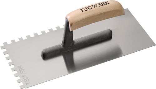TECWERK Glättekelle L.280mm B.130mm Zahn 8x8 gehärtet,m.H-Heft STA S.0,7mm TECWERK