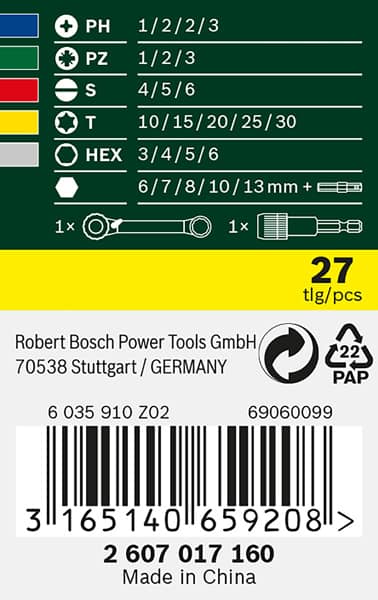 BOSCH Schrauberbit- und Ratschen-Set, 27-teilig