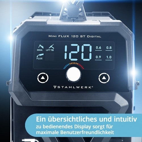 STAHLWERK Fülldrahtschweißgerät Mini FLUX 120 ST Digital m.Zub.20-120 A gasg.STAHLWERK
