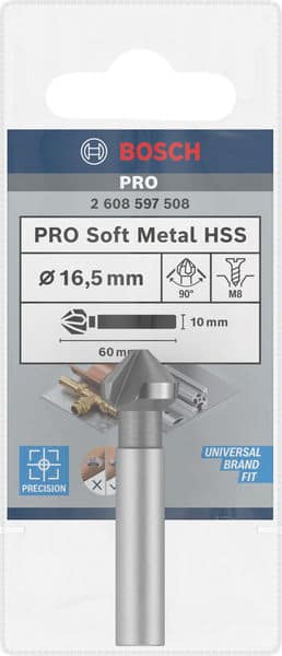 BOSCH Kegelsenker mit zylindrischem Schaft, 16,5, M 8, 60 mm, 10 mm