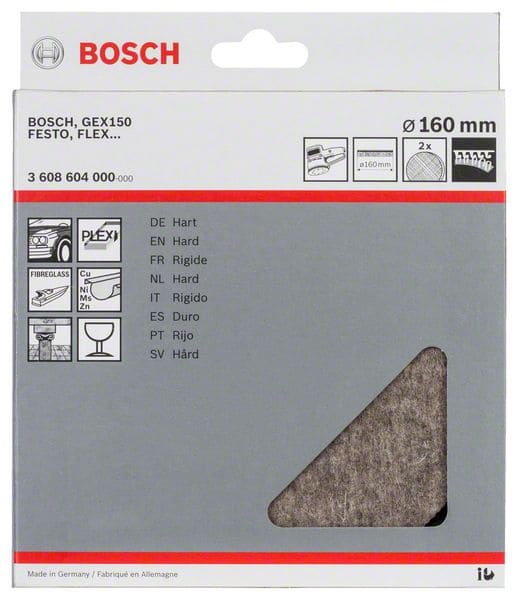 BOSCH Polierfilz für Exzenterschleifer, hart, Klett, 160 mm, 2er-Pack