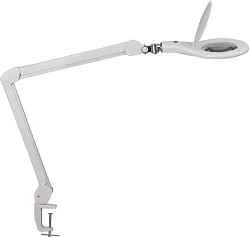 Nordwest LED-Lupenleuchte Glaslinse 127mm (5 Zoll) Tischklemme weiß