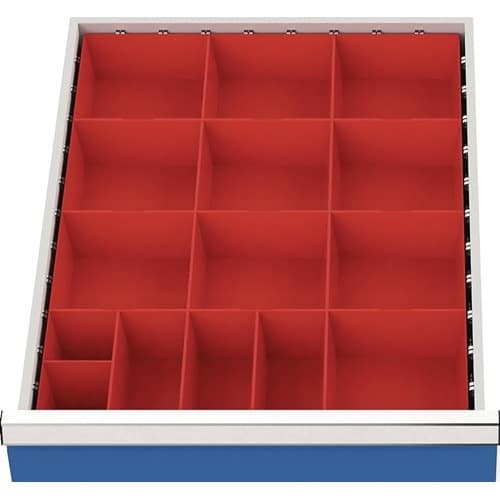 BEDRUNKA+HIRTH Schubladenunterteilungsmaterial Front-H.75-100mm 15 Kleinteilekästen
