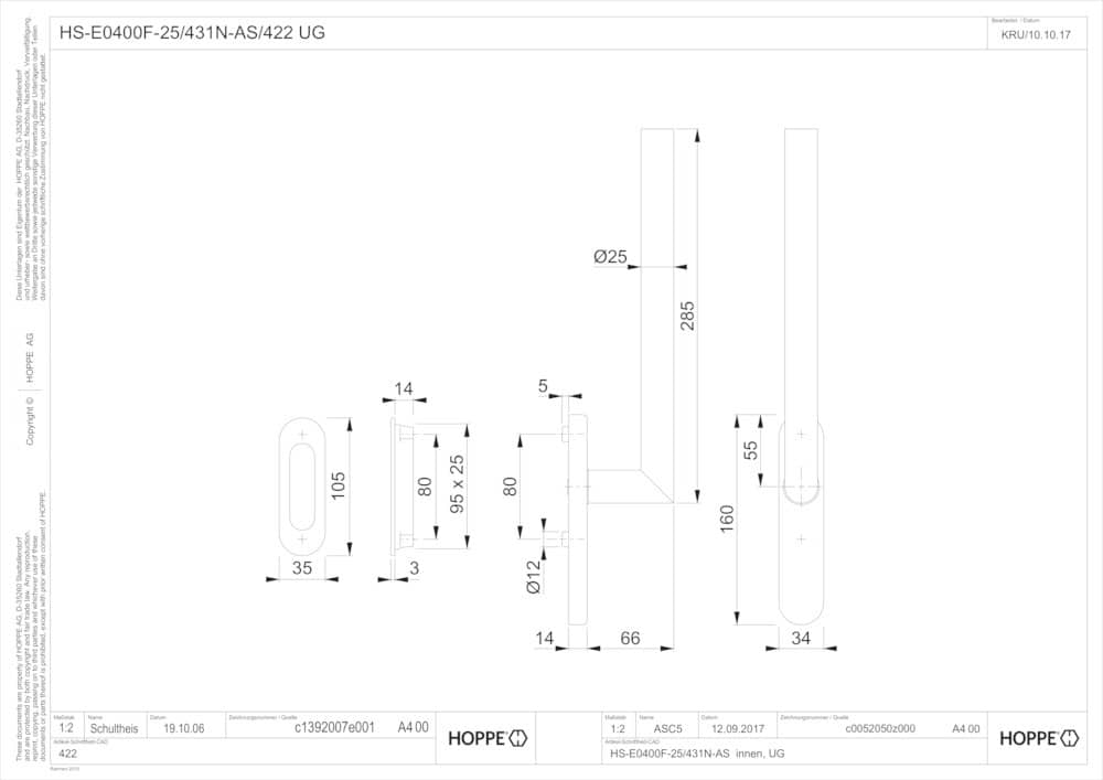 HOPPE® Handhebelgarnitur Amsterdam HS-E0400F-25/431N-AS/422, Edelstahl
