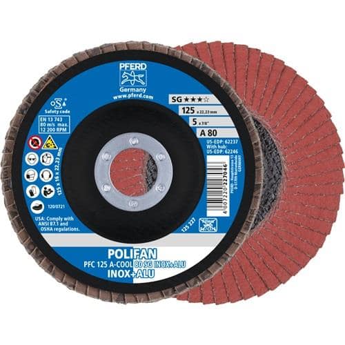 PFERD TOOLS Fächerscheibe POLIFAN A-COOL SG INOX+ALU D.125mm K.80 kon.INOX/Aluminium NK