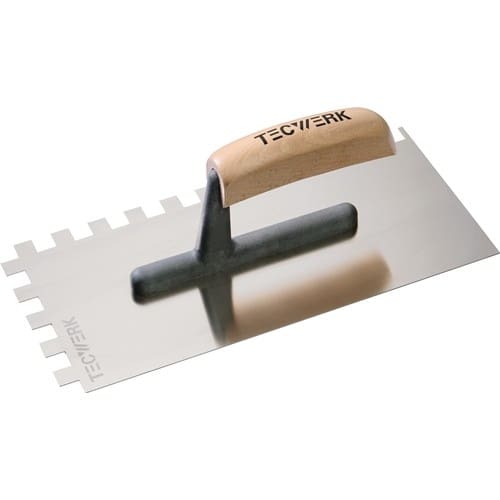 TECWERK Glättekelle L.280mm B.130mm Zahn 12x12 rostfr.H-Heft VA S.0,7mm TECWERK