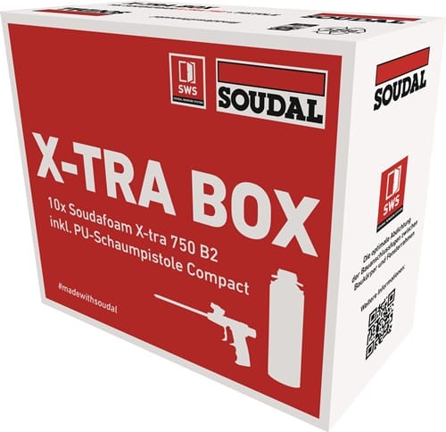 SOUDAL 1K-Pistolenschaum SOUDAFOAM X-TRA Box 10 Dosen+PU-Schaumpistole B2 Krt.