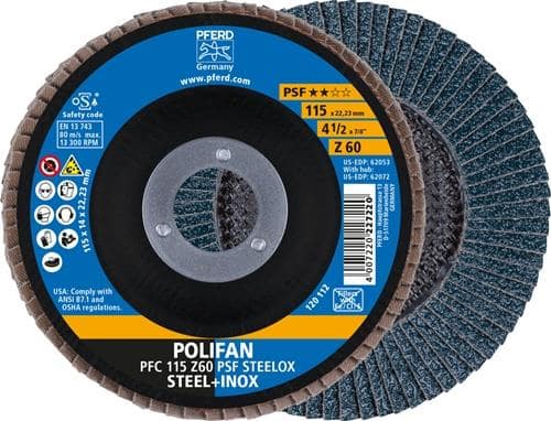PFERD TOOLS Fächerscheibe POLIFAN Z PSF STEELOX D.115mm K.60 kon.STA/INOX ZK PFERD