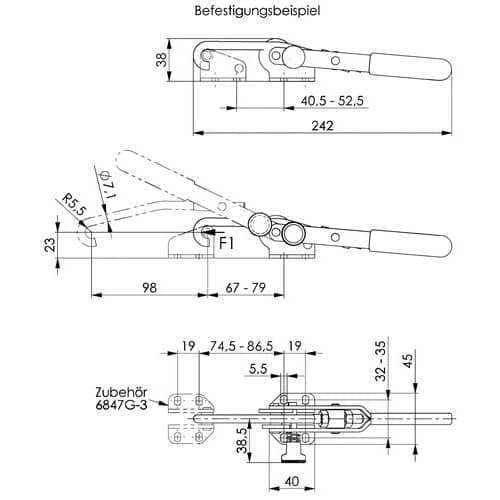 AMF Verschlussspanner Nr.6847S Gr.3 horiz.Sicherheitsverriegelung AMF