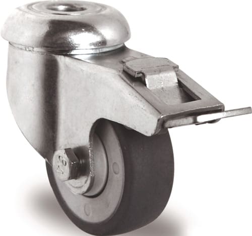 TECWERK Lenkrolle m.Festst.D.75mm Trgf.75kg m.Rückenloch 11mm Kugell.Gum.grau TECWERK