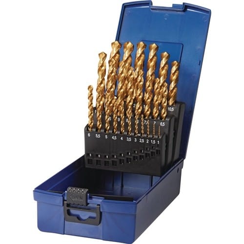 TECWERK Spiralbohrersatz DIN 338 Typ UNI D.1-13x0,5mm HSS-Co TiN 25-tlg.Ku.-Kass.TECWERK