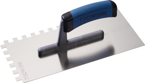 TECWERK Glättekelle L.280mm B.130mm Zahn 10x10 VA S.0,7mm TECWERK
