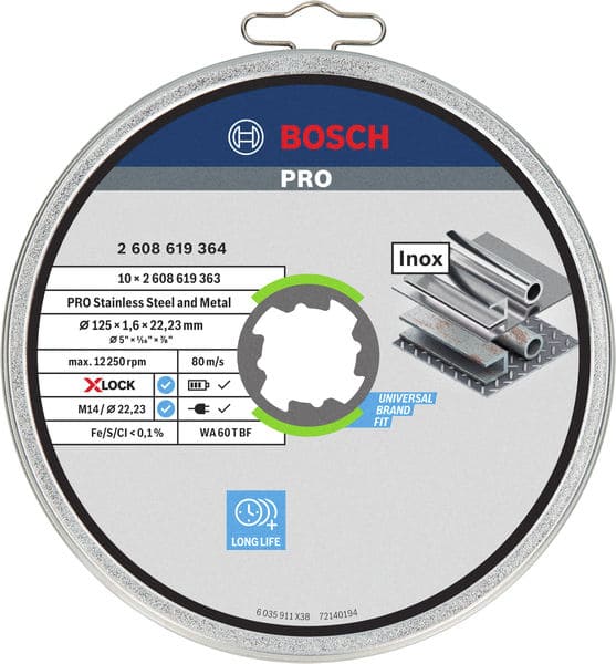 BOSCH X-LOCK Standadrd for Inox-Set, T41, 10-teilig, 125 x 1,6 x 22,23 mm