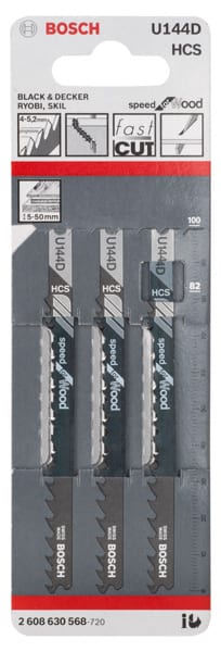 BOSCH Stichsägeblatt U 144 D Speed for Wood, 3er-Pack