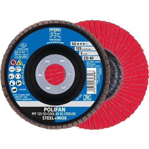 PFERD TOOLS Fächerscheibe POLIFAN CO-COOL SG STEELOX D.125mm K.40 fl.INOX CO