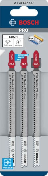 BOSCH Stichsägeblatt T 302 H Clean for PVC, 3er-Pack