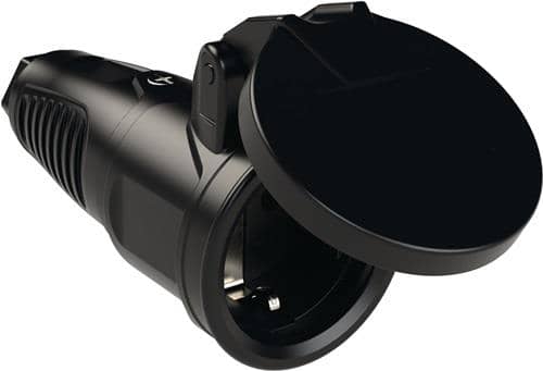 JÄGER DIREKT Schutzkontaktkupplung 10-/16 A 250 V schwarz IP54 Vollgummi,m.Federklappdeckel