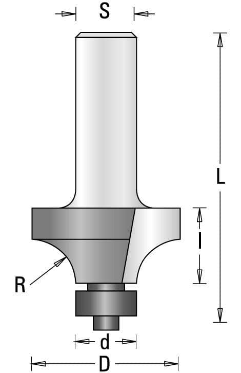 GUHDO HW-Abrundfräser Z2 S8 D28,7 R8 Anlaulager d12,7