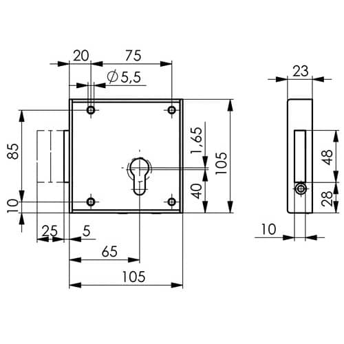 AMF Gittertor-Riegelschloss 100 DIN re.PZ aufliegend 65mm AMF