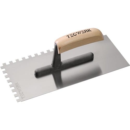 TECWERK Glättekelle L.280mm B.130mm Zahn 8x8 gehärtet,m.H-Heft STA S.0,7mm TECWERK
