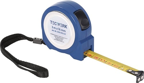 TECWERK Taschenrollbandmaß L.3m B.16mm mm/cm EG II ABS Selbstarretierung TECWERK