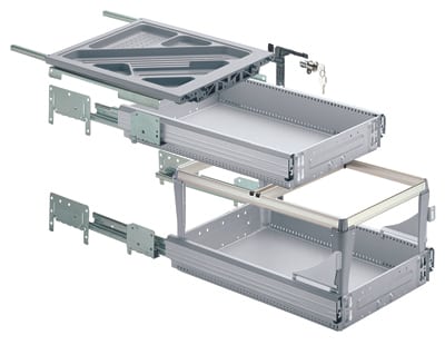 HETTICH Container-Set mit Voll- und Überauszügen, Push to open, 392 x 530, Aluminium Optik, 9111142
