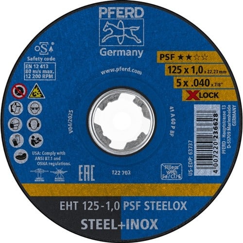PFERD TOOLS Trennscheibe X-LOCK PSF STEELOX D125x1mm ger.INOX Bohr.22,23mm PFERD