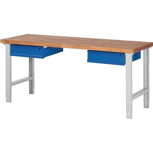 Werkbank Ser.BK 650 B2000xT700xH790-1140mm Buche massiv grau/blau 2 Schubl.TW