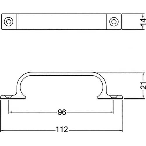 HERMETA Handgriff A.21mm L.112mm B.14mm Alu.silberf.elox.Löcher 2,D.4,3mm HERMETA