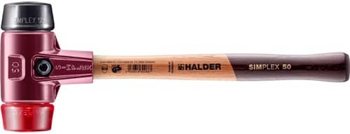 HALDER Schonhammer SIMPLEX L.350mm Kopf-Ø 50mm mittelh./hart HO Gum.schw./Plastik rot