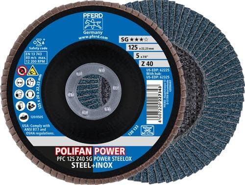 PFERD TOOLS Fächerscheibe POLIFAN Z SG POWER STEELOX D.125mm K.40 INOX ZK Ausf.kon.PFERD