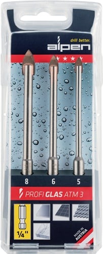 ALPEN Glasbohrersatz Profi Glas ATM3 3-tlg.D.5/6/8mm Schaft 6-kant ALPEN