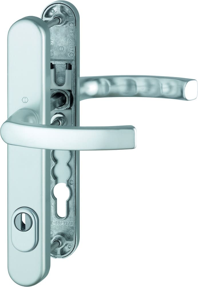 HOPPE® Schutz-Drückergarnitur mit Schmalschild Liège 1540/3359ZA/3357N, ES1, Aluminium