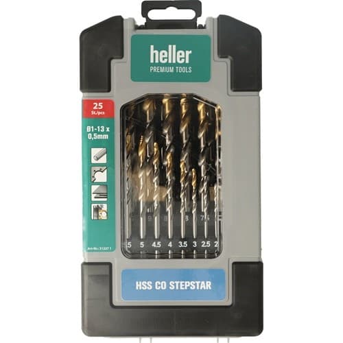 HELLER Metallbohrer-Set DIN 338 Stepstar D.1-13 HSS-Co TiN 25-tlg.Heavy-Duty Box HELLER