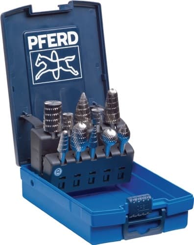 PFERD TOOLS Frässtifteset 82 Schaft-D.6mm 10-tlg.HSS 3 bruchfeste Ku.-Box PFERD