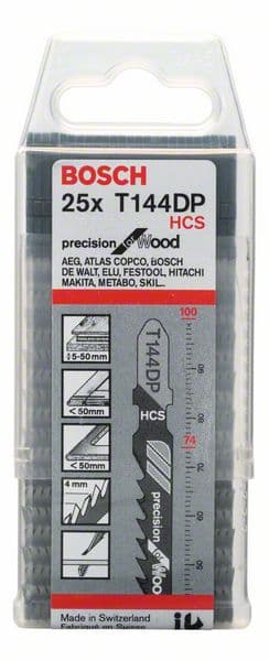 BOSCH Stichsägeblatt T 144 DP Precision for Wood, 25er-Pack