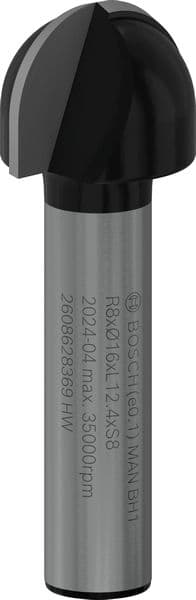 BOSCH Hohlkehlfräser, 8 mm, R1 8 mm, D 16 mm, L 12,4 mm, G 45 mm