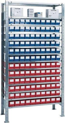TECWERK Steckregal H2000xB1000xT400mm Grundregal 12 Stahl-Bd.60x3 blau,60x3 rot TECWERK
