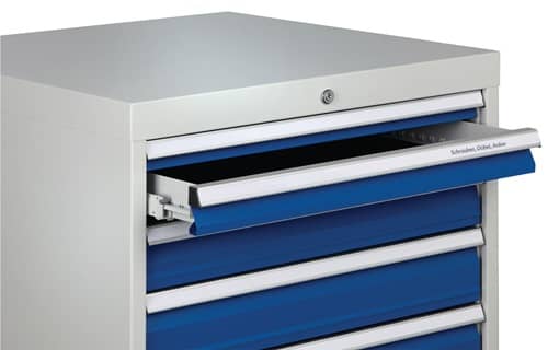BEDRUNKA+HIRTH Schubladenschrank H819xB705xT736mm lichtgrau/signalblau 5 Schubl.Voll.Bedrunka