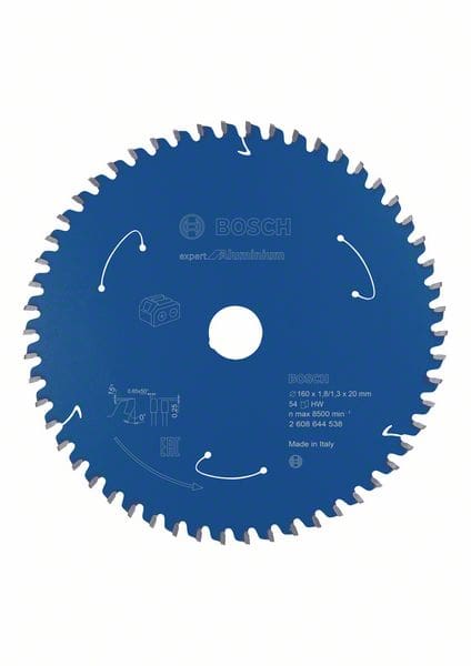 BOSCH Akku-Kreissägeblatt Expert for Aluminium, 160 x 1,8/1,3 x 20, 54 Zähne