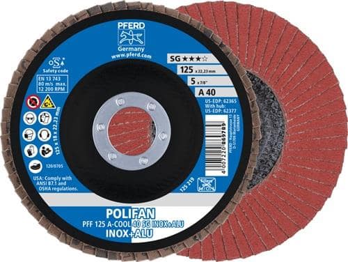 PFERD TOOLS Fächerscheibe POLIFAN A-COOL SG INOX+ALU D.125mm K.40 fl.INOX/Aluminium NK