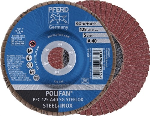 PFERD Fächerscheibe POLIFAN A SG STEELOX D.125mm K.60 fl.INOX NK PFERD