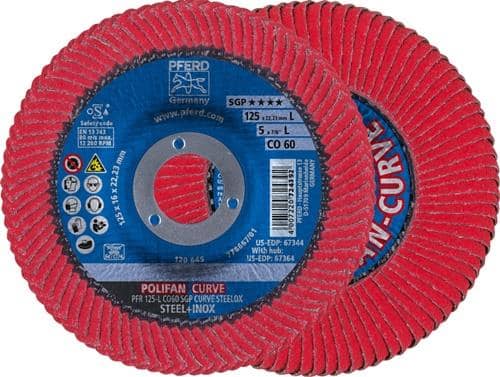 PFERD TOOLS Fächerscheibe POLIFAN CO SGP CURVE STEELOX D.125mm K.60 CURVE INOX/Stahl L PFERD