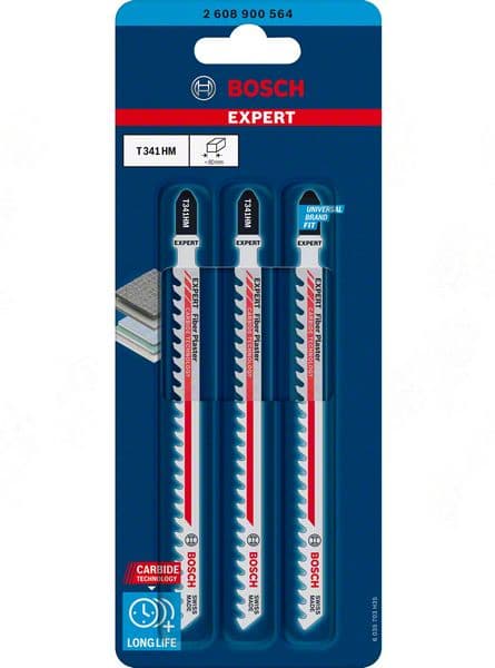 BOSCH EXPERT ‘Fiber Plaster’ T 341 HM Stichsägeblatt, 3 Stück. Für Stichsägen