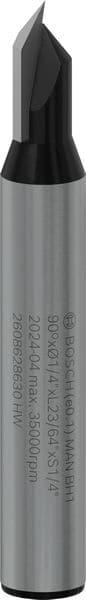 BOSCH V-Nutfräser 1/4", D1 6,3 mm, L 9,2 mm, G 45 mm, 90°