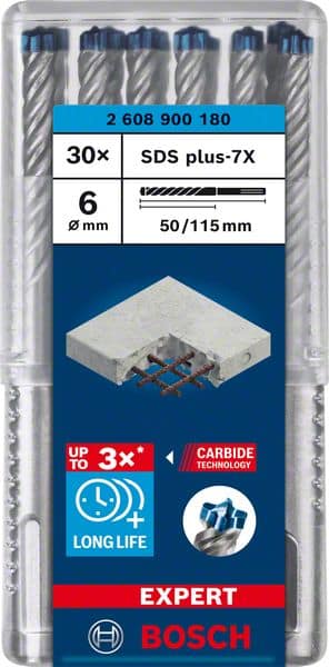 BOSCH EXPERT SDS plus-7X Hammerbohrer, 6 x 50 x 115 mm, 30-tlg.. Für Bohrhämmer